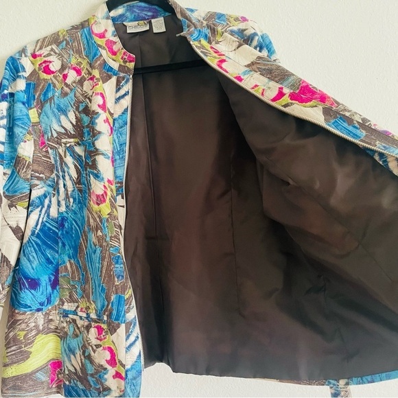 Chico’s woman blazer jacket size 3 Large full zip abstract 100% cotton - Picture 2 of 8
